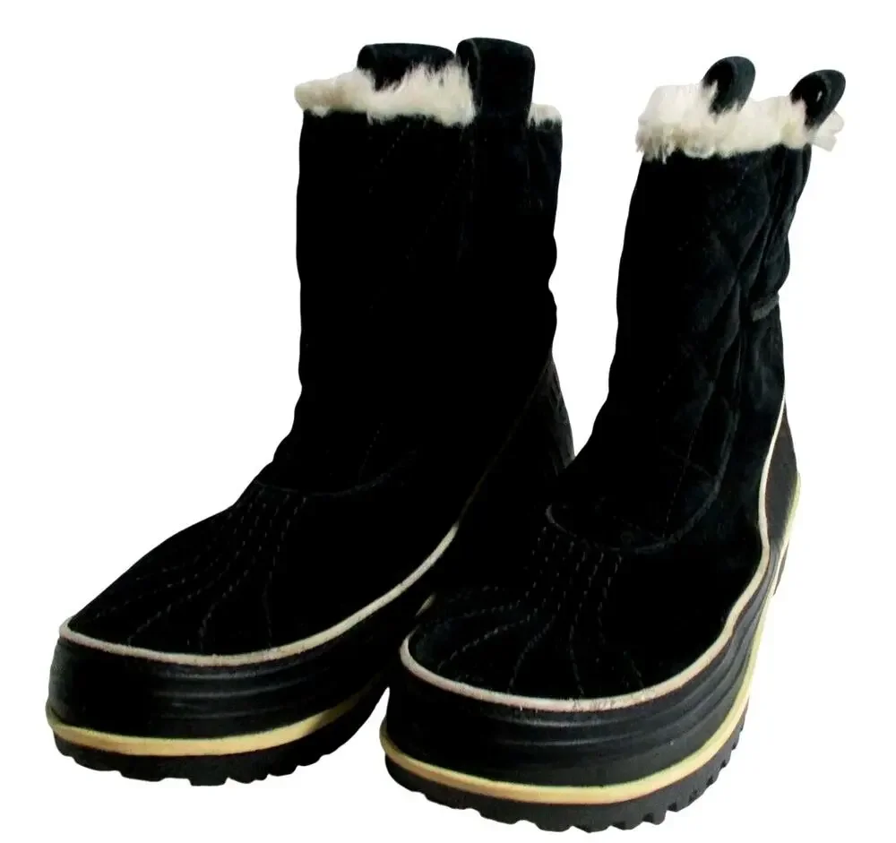 Sorel Women's Black Suede Ankle Winter Boots Size 8 READ